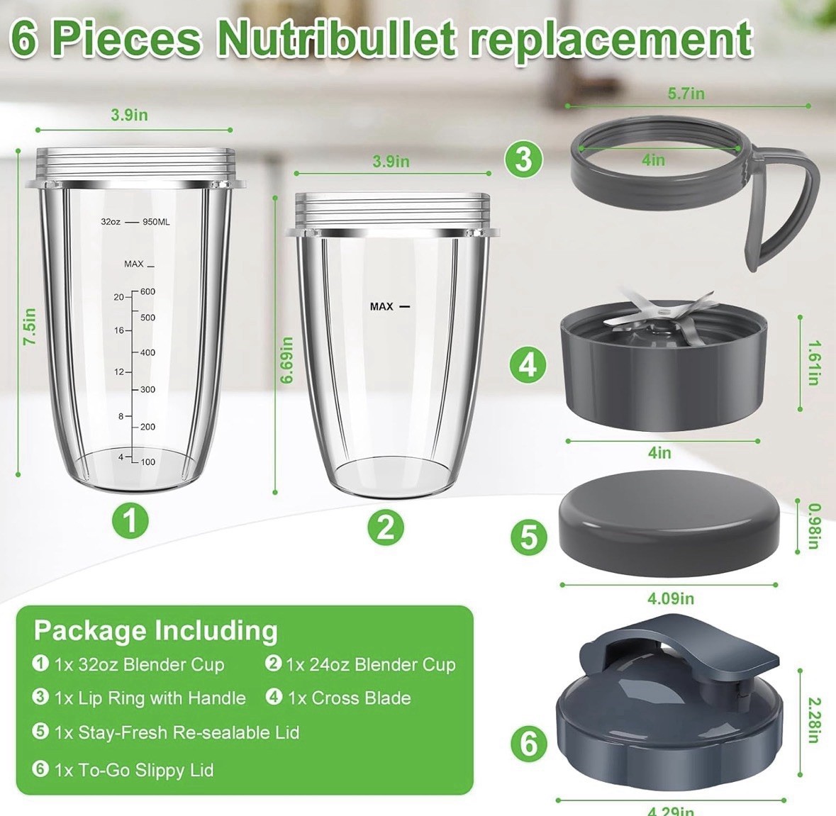 Nutribullet Blender Cups & Blade Replacement Set, 32oz & 24oz Nutribullet cup...