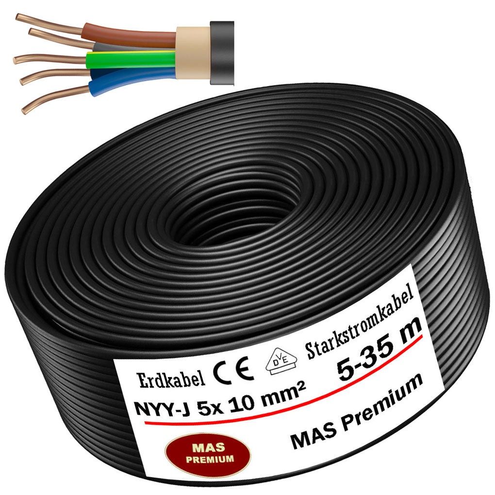 5-35 m underground cable power cable NYY-J 5 x 10 mm² electrical cable