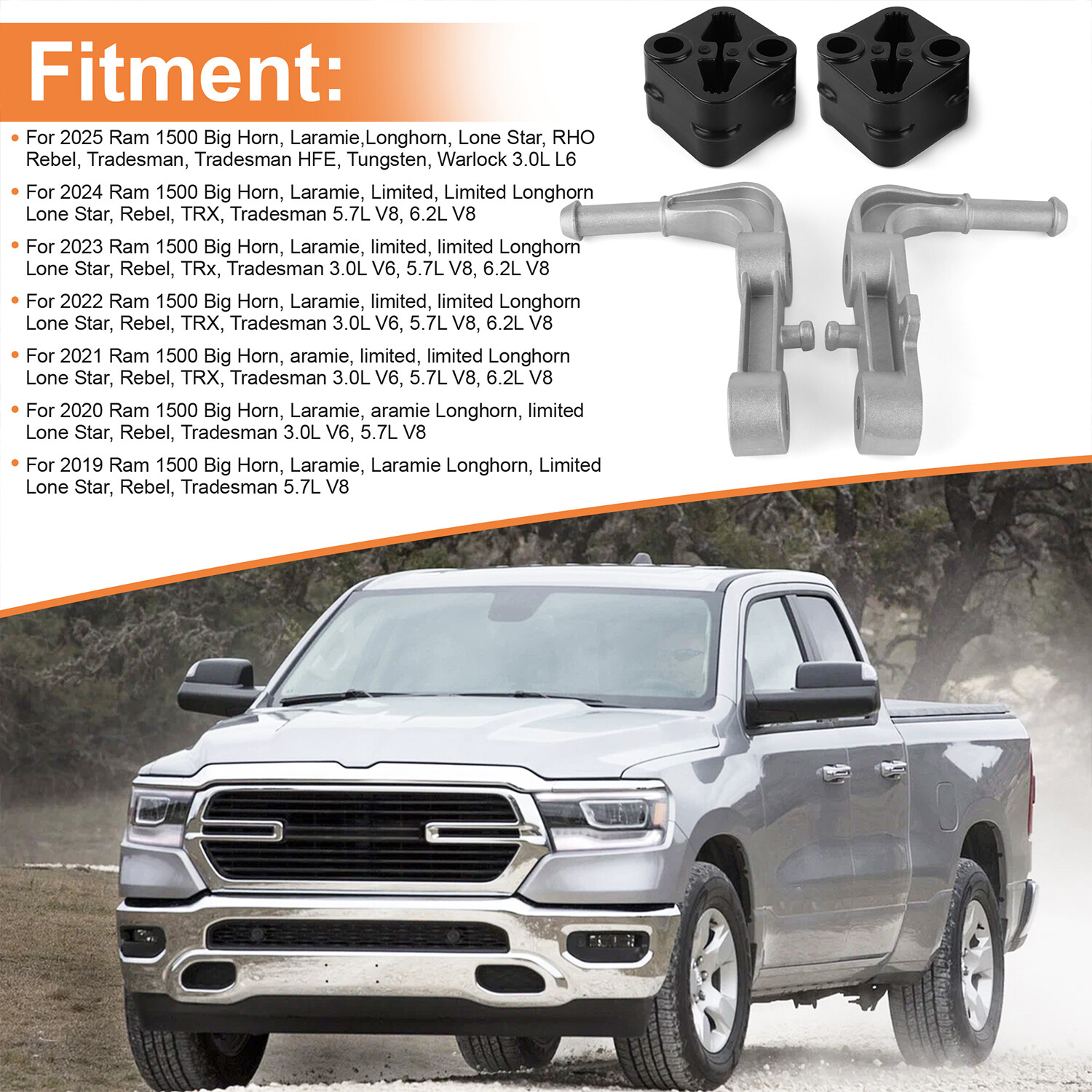 Exhaust Rubber Isolator Hanger for Ram 1500 2019-25 Pair Driver & Passenger Side