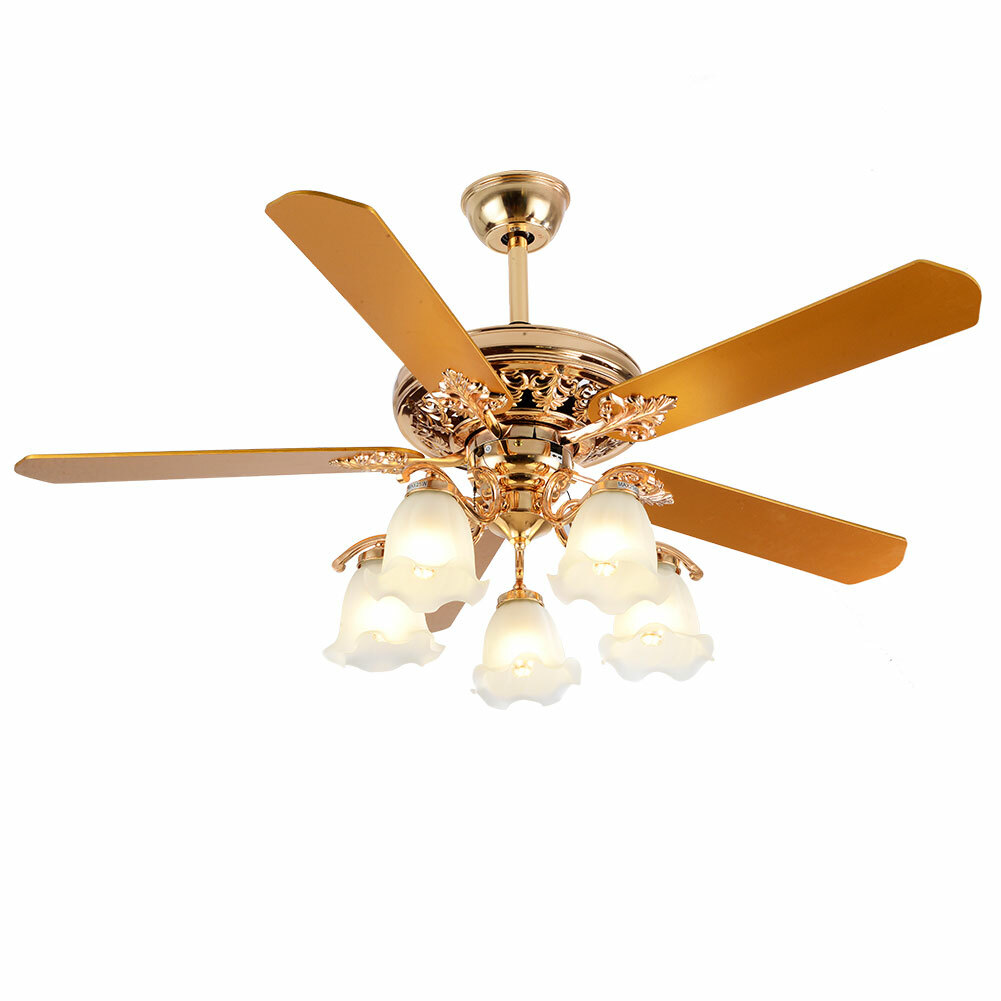 52" Chandelier Ceiling Fan Light w/ Remote Control 5 Blades Fan Home LED Lamp