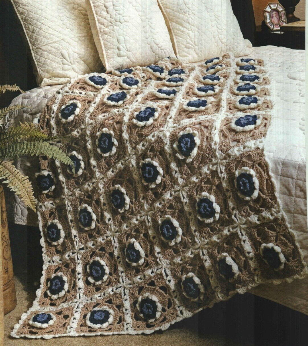 ROSES ARE BLUE FLOWER AFGHAN HOME DECOR CROCHET PATTERN INSTRUCTIONS