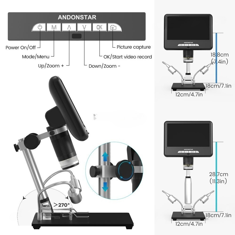 For Andonstar AD207S 7" UHD Digital Microscope For Electronics Soldering