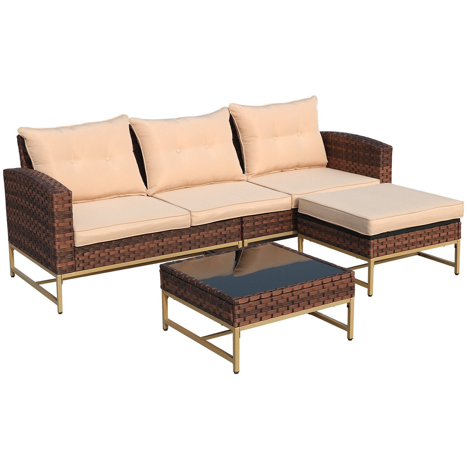 4X Patio Rattan Wicker Sectional Sofa Set Outdoor Furniture Set W/ Metal Stand