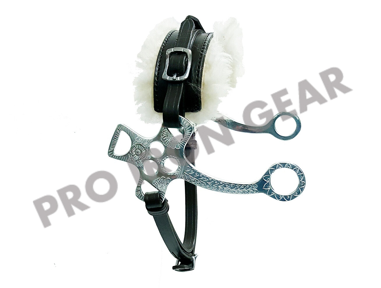 Hackamore Bitless Horse Bit English Western Adjustable Leather With Genuine Fur