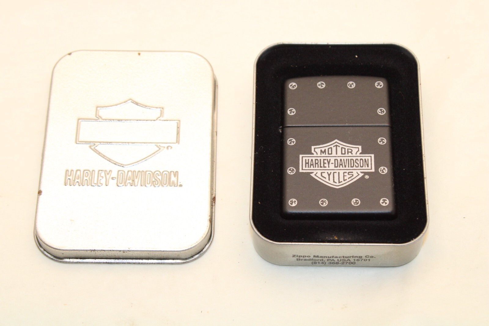 ZIPPO 2005 HARLEY DAVIDSON  Matte Black w/ bolts motif LIGHTER UNFIRED IN BOX
