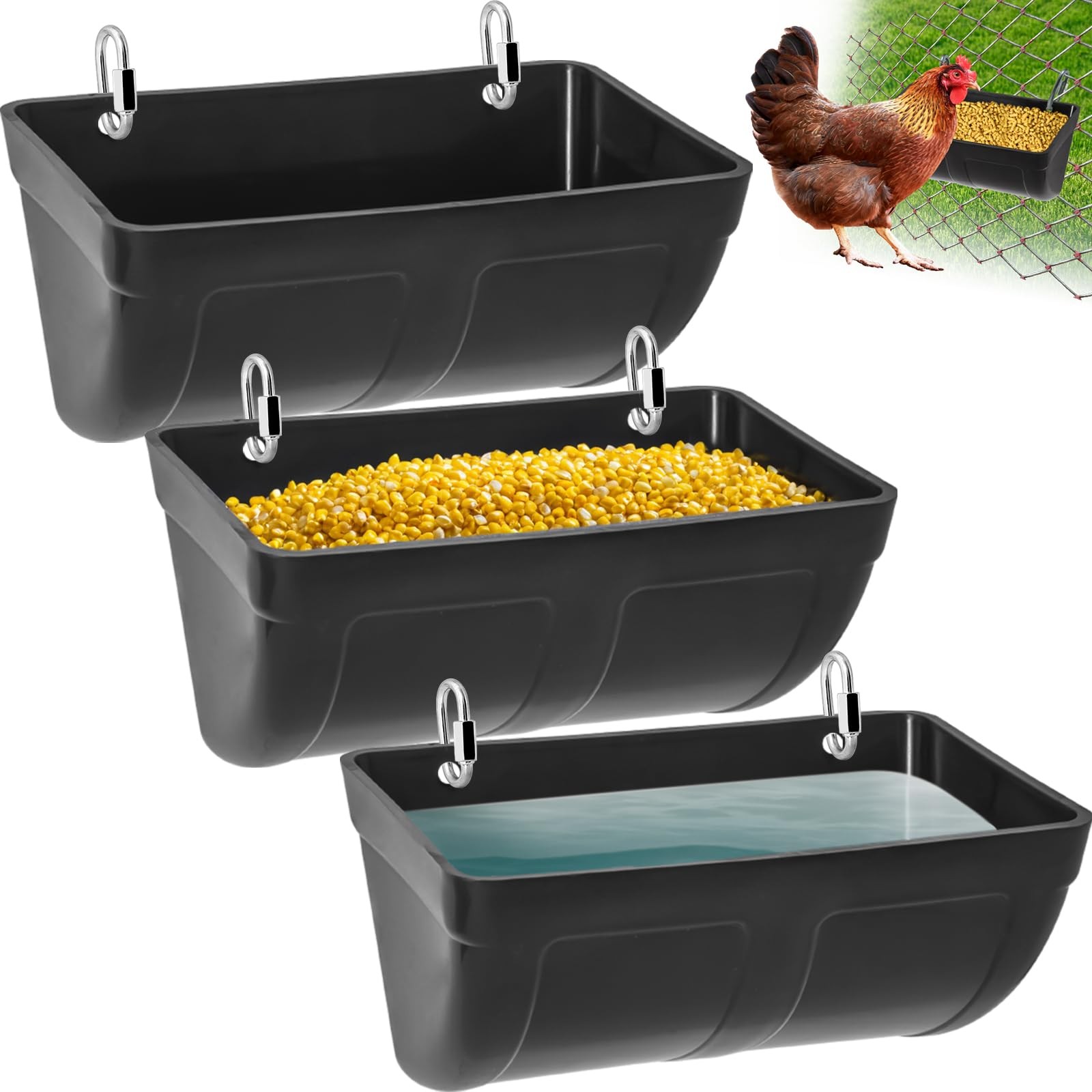 3 Pack Hanging Goat Feeders Chicken Waterer for Coop Hens Duck Goose Horse