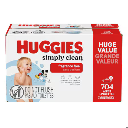 Huggies 53611 Baby Wipes, Simply Clean, Fragrance-Free, 7.7 In X 6.6 In Wipe,