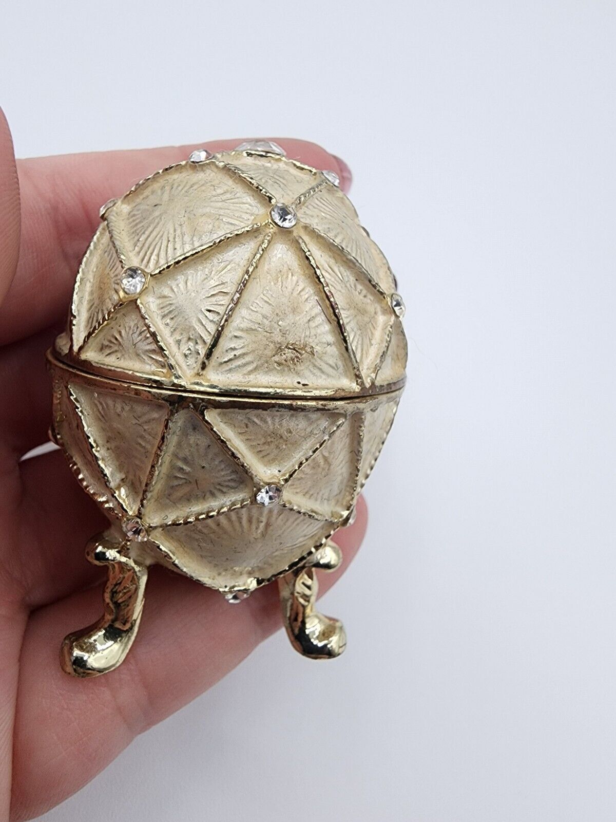 Small Metal Egg trinket box 2 1/4” Enamel Footed
