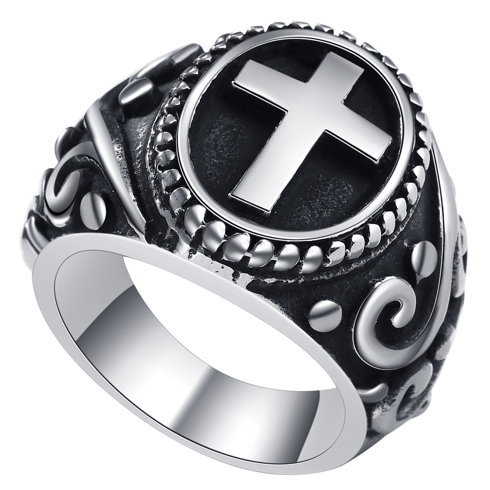 Vintage Men's Stainless Steel Cross Biker Ring Wide Wedding Band Size 9-13