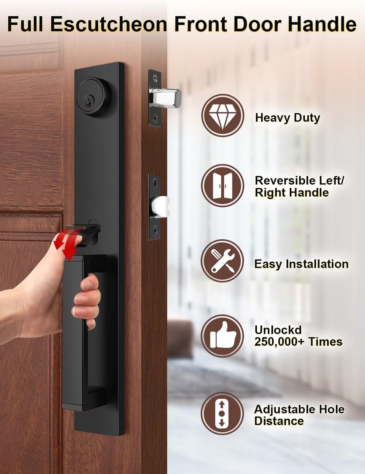Front Door Lock Set, Full Escutcheon Front Door Handle Sets, Heavy Duty Entry...