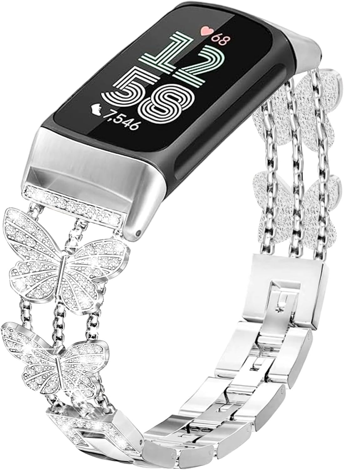 Bling Metal Band Compatible with Fitbit Charge 6/ Charge 5 Bands for Women, Dres