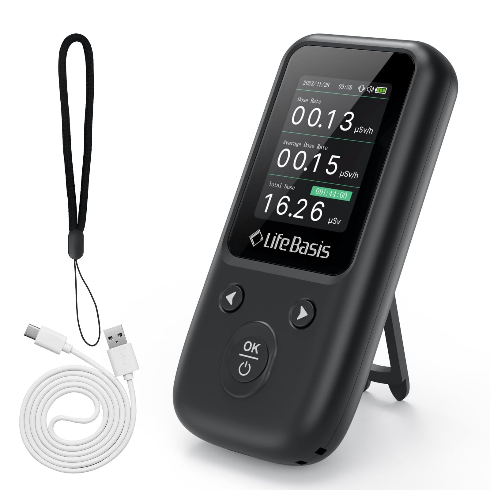 LifeBasis Geiger Counter Nuclear Radiation Detector, Black