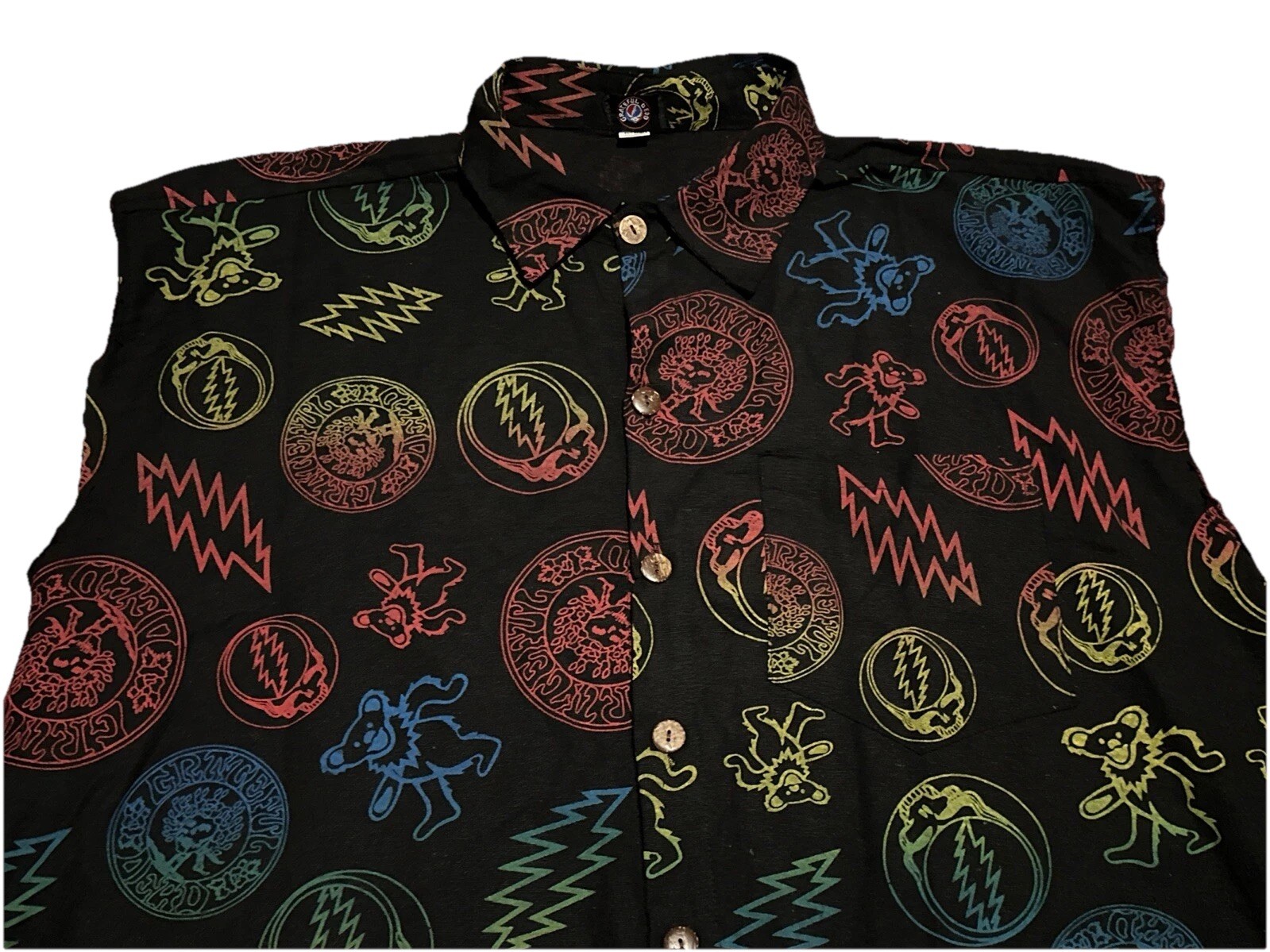Grateful Dead Button Down Collared Cut Off Shirt Multicolored XXL
