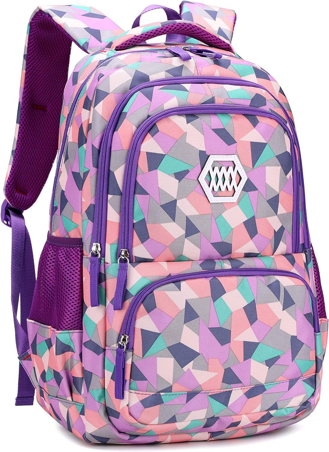 Geometric Print Kids Backpack – Stylish School Bag for Girls and Boys