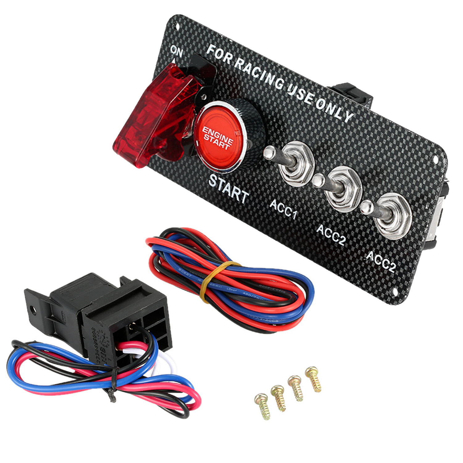 12V Race Car Toggle Ignition Engine Start Push Button Carbon Fiber Switch Panel