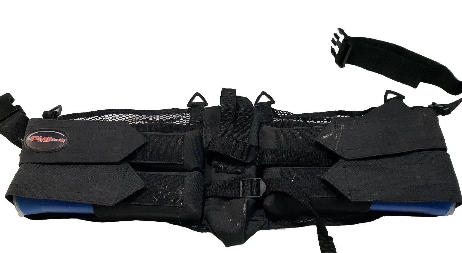 PMI Paintball Gun Mesh Harness Pack & 4 Blue 140 Pods Pouch Feeder Loader Hopper