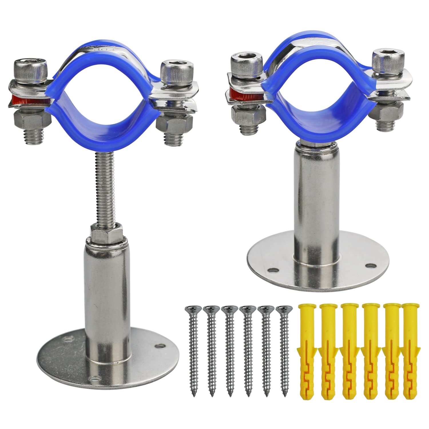 2pcs 304 Stainless Steel Wall Mount Ceiling Mount Pipe Supports Adjustable Pipe