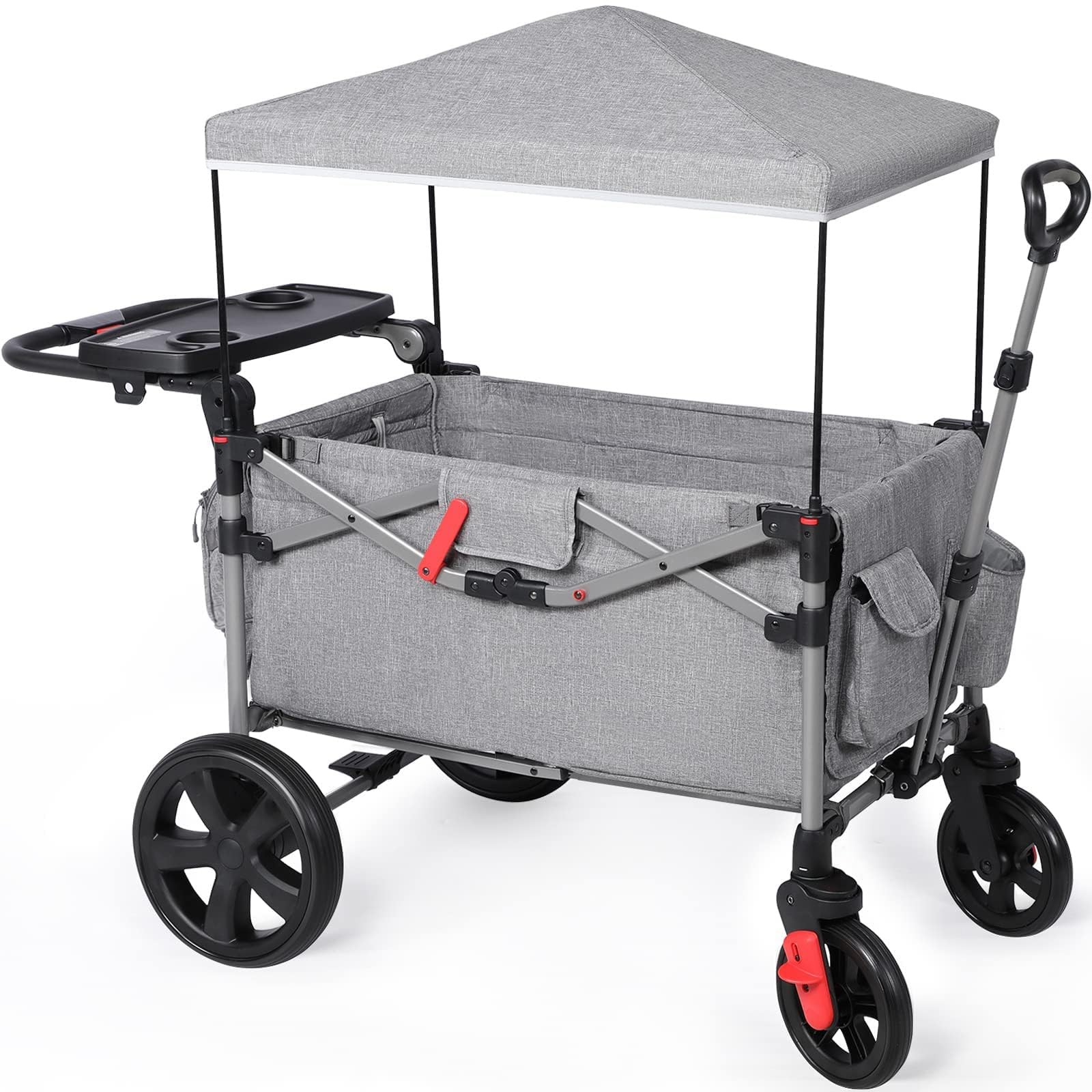 Foldable Wagons for Two Kids & Cargo, Collapsible Folding Stroller with Adjus...
