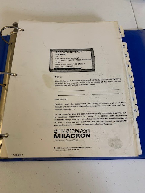 Cincinnati Milacron Operating/Technical Manual for Auto. Part Handling Robot