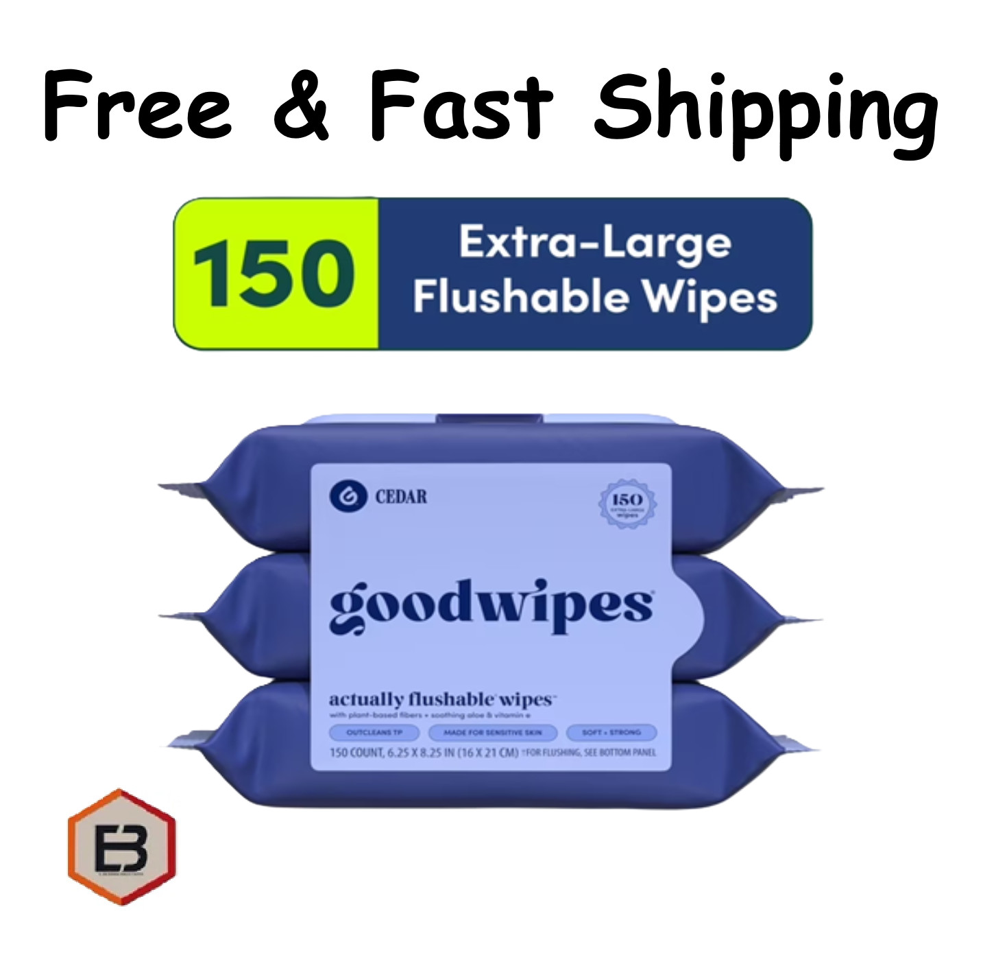 goodwipes Flushable Butt Wipes, Cedar Scented, 3 Pack, 150 Total XL Wipes