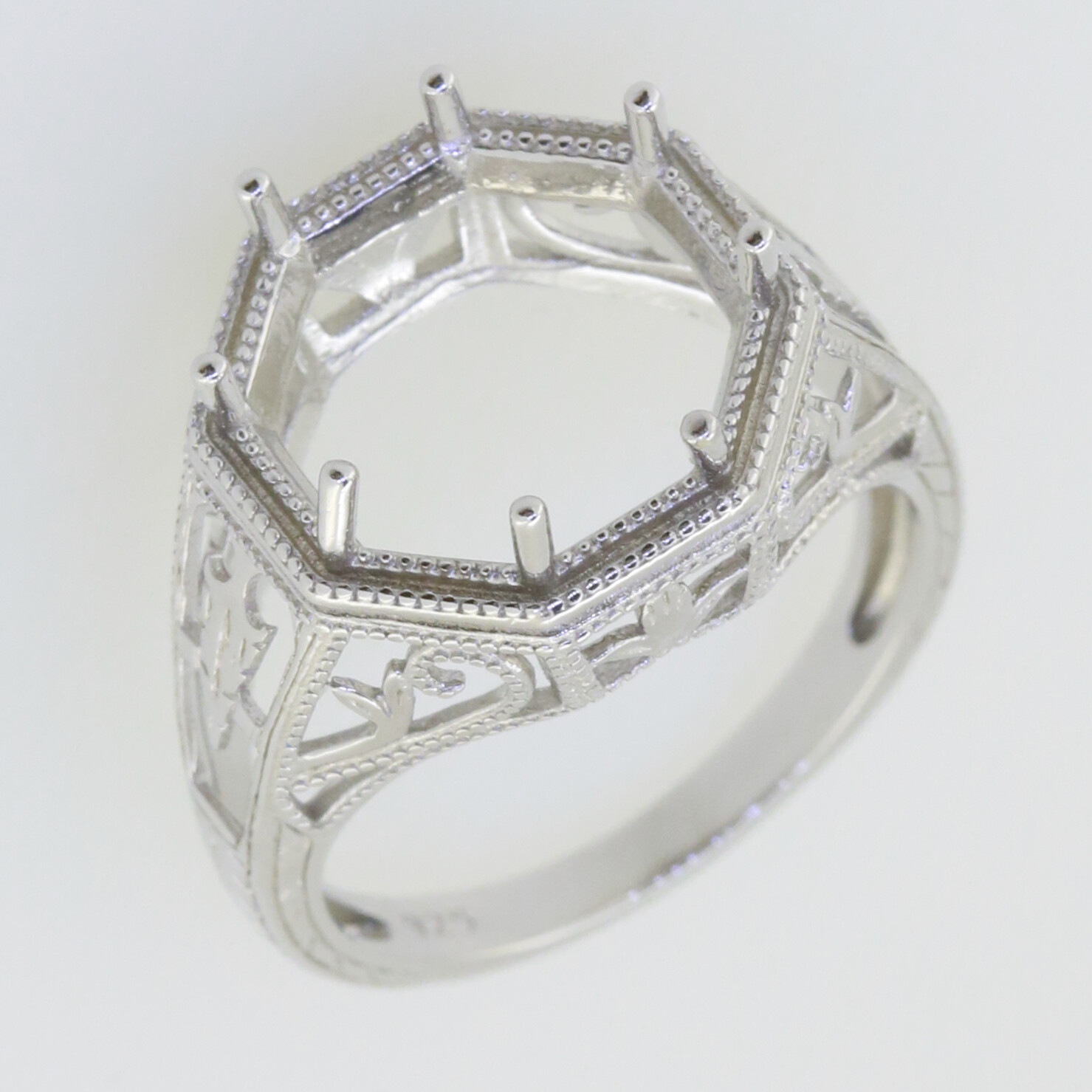 Art Deco Style Sterling Silver Semi Mount Ring Setting Round RD 12x12mm