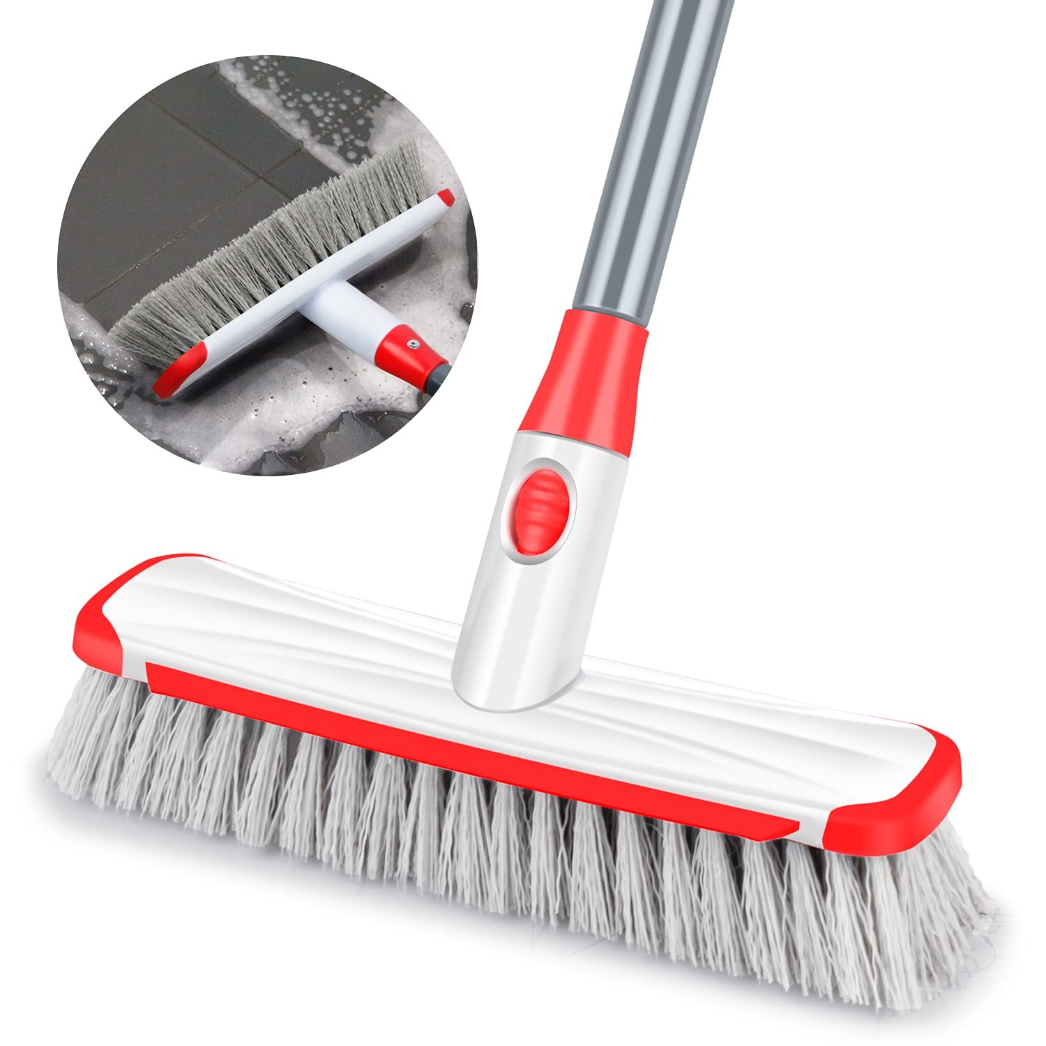 Floor Scrubber with Long Handle, 2 in 1 Scrubbing Brush Stiff Bristle Shower ...