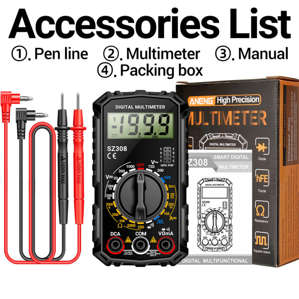 Digital Multimeter LCD Voltmeter Ammeter Ohmmeter Volt AC DC Tester Leads Meter