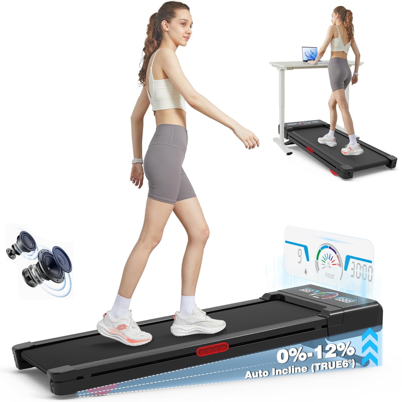 TRAILVIBER Walking Pad Treadmill with 12% 9Level Auto Incline, 450 lbs Capaci...