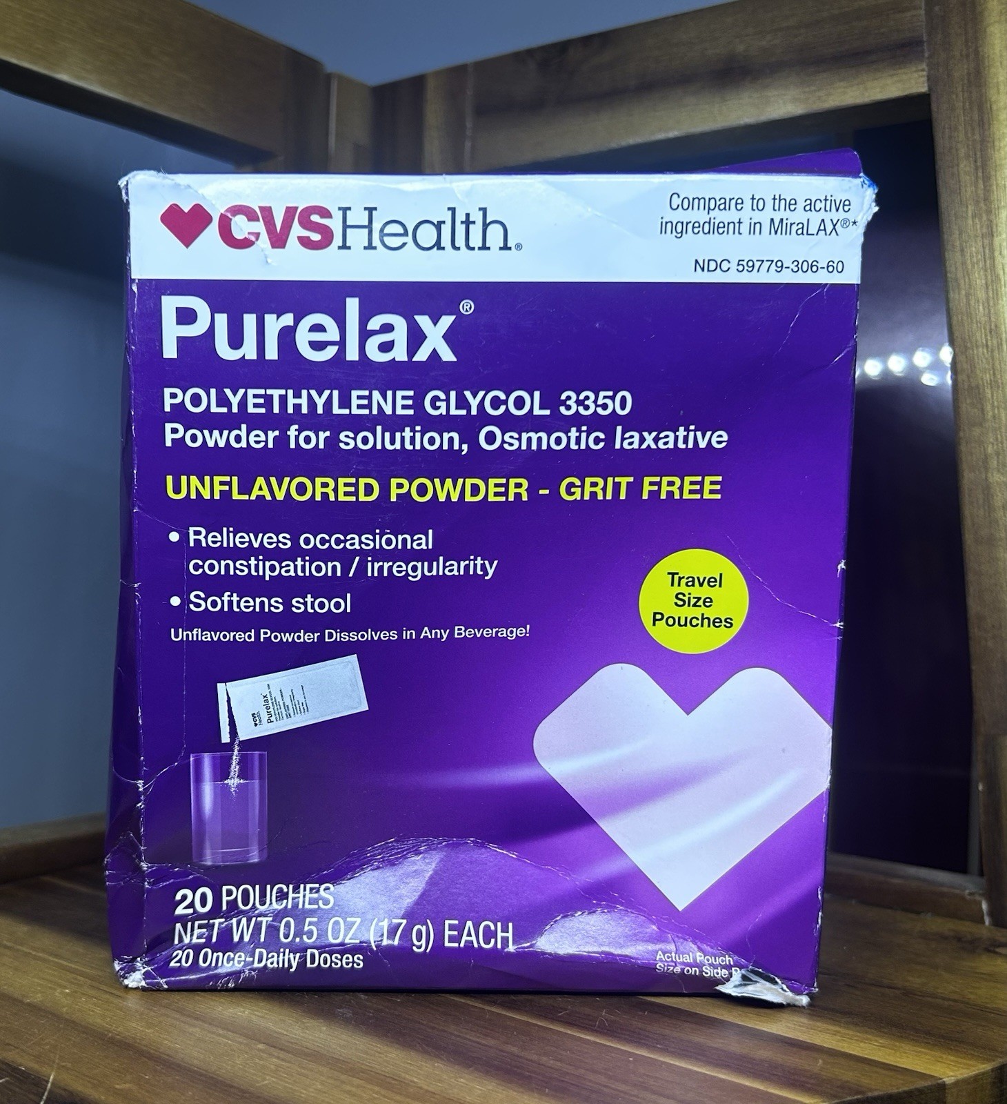 CVS Health Purelax Laxative Powder 3350  -20 Travel Size Pouches- Unflavored