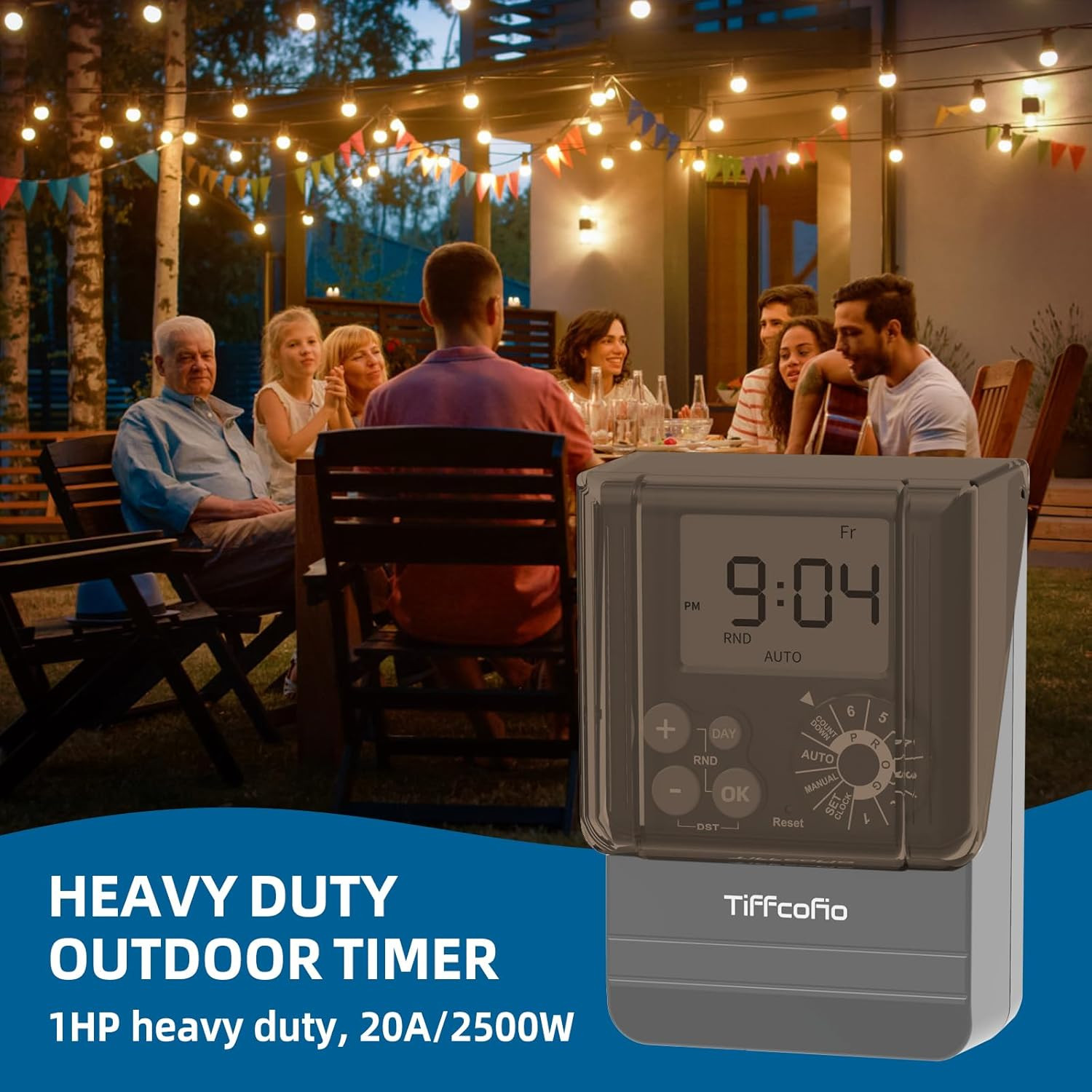 20A Outdoor Digital Pool Timer, Dial Programmable Method, Outdoor Timer with 2FT