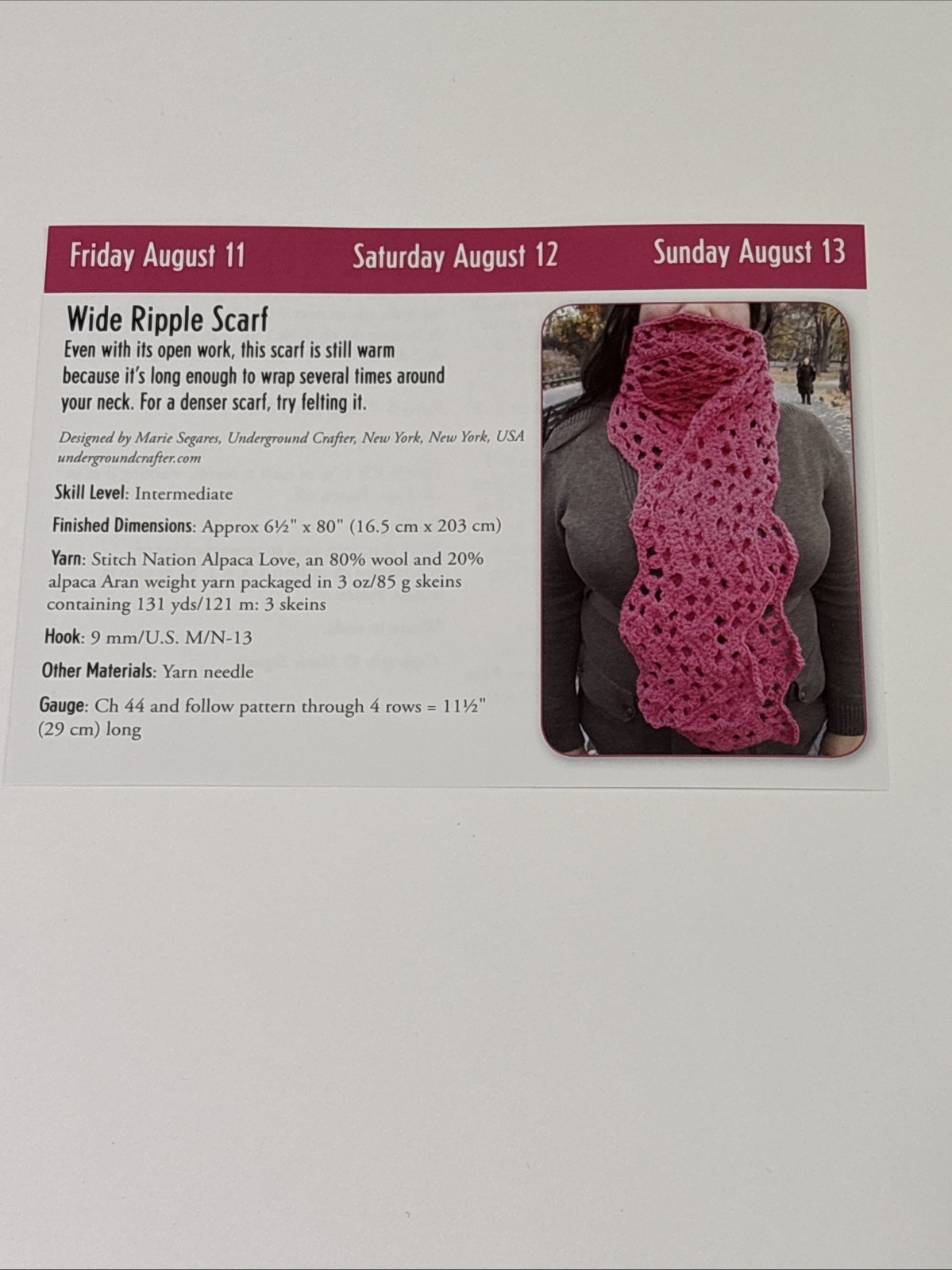 Wide Ripple Scarf Crochet Pattern Card Page