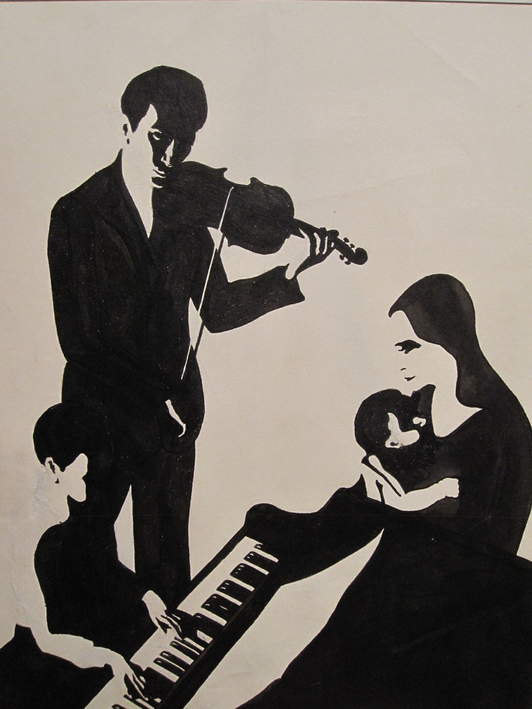 ANTIQUE VINTAGE 1920s MODERN ART DECO ERA MUSIC FAMILY FINE ART ILLUSTRATION