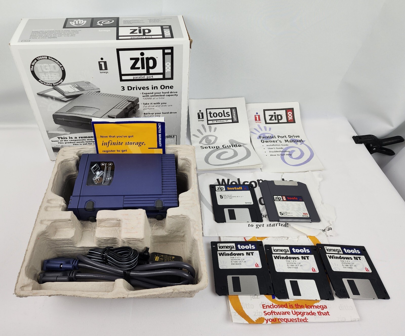 Iomega Zip Drive 100 “Parallel Port” 3 Drives in One 10639 w Instructions & More
