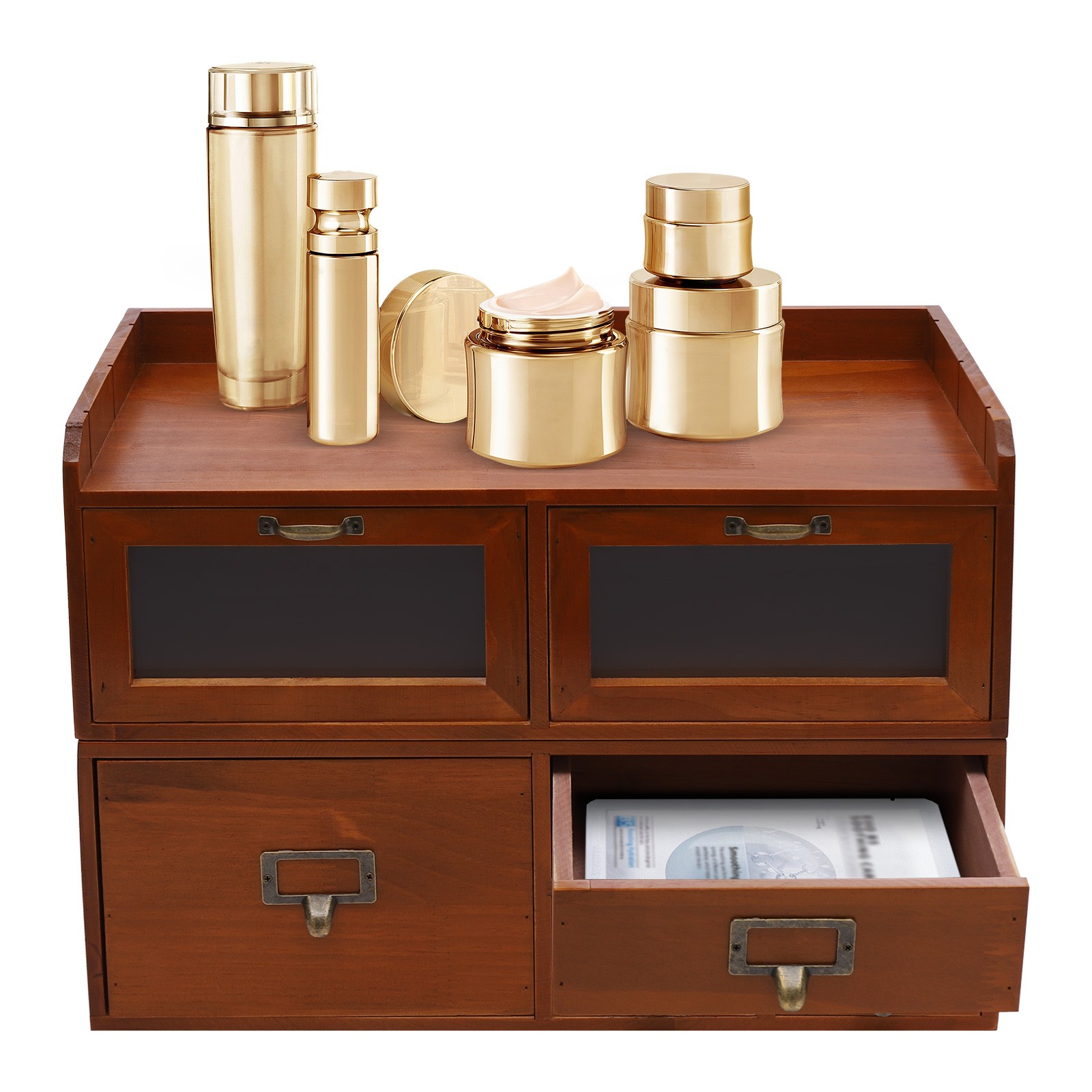 6-Drawer Desktop Organizing Cabinet, Brown Vintage Drawers Retro For Desk