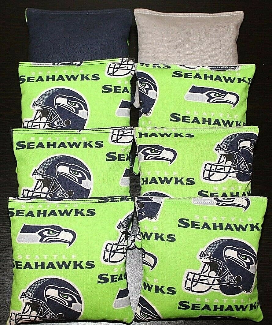 CORNHOLE BEAN BAGS made w Seattle SEAHAWKS Fabric 8 ACA Reg Toss Game Bags