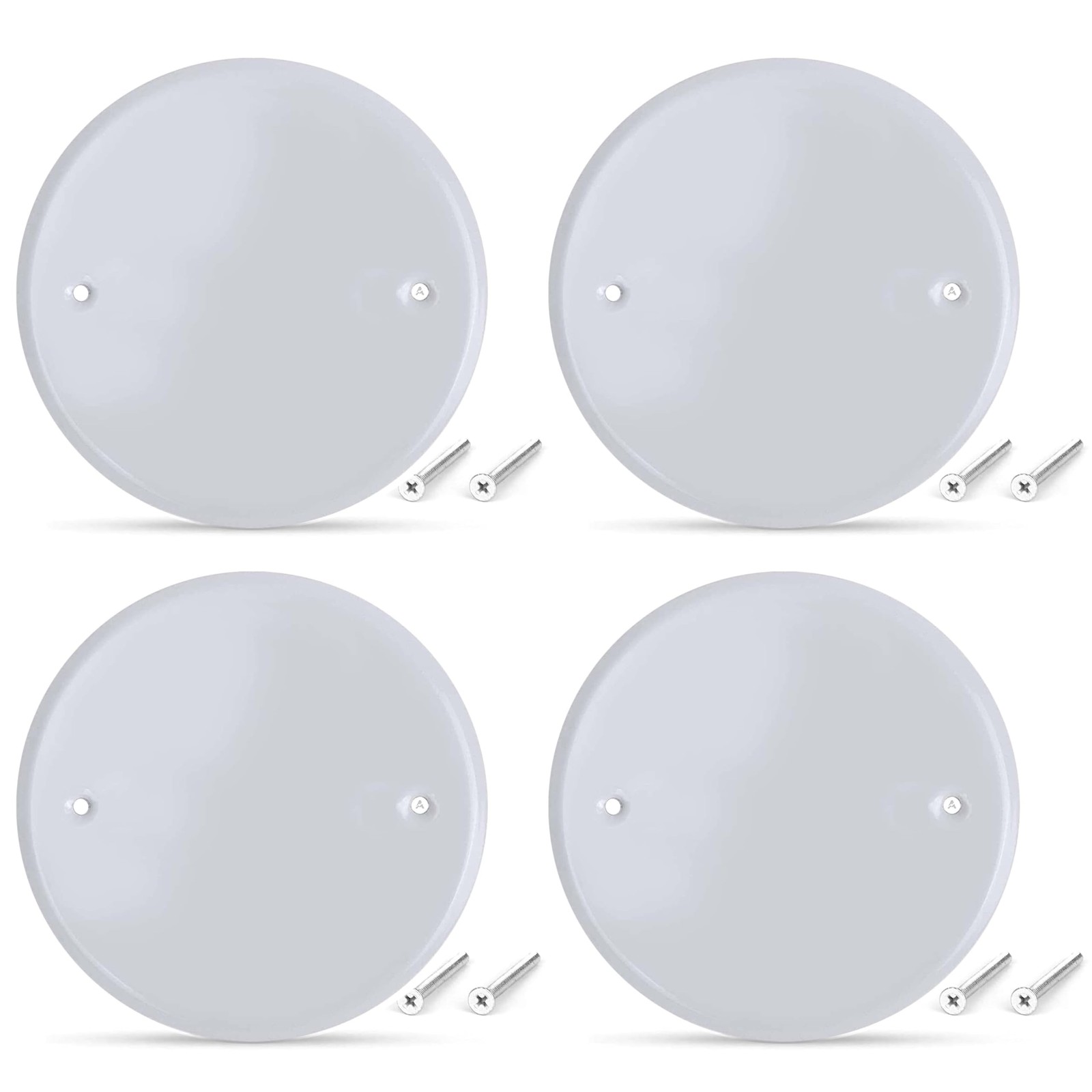 (4 Pack) 5 Inch White Metal Ceiling Blank-Up Cover, Used to Cover 3-1/2 or 4 Inc