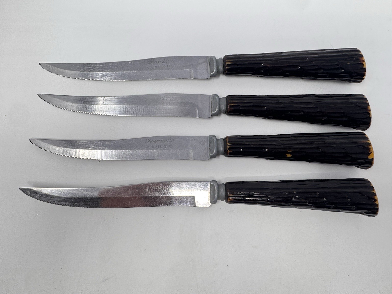 Vintage Everbrite Stainless Steak Knives Set of 4 Stag Handle Japan