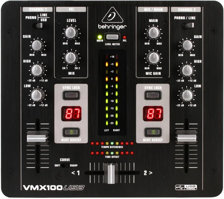 Behringer Pro Mixer VMX100USB 2-channel DJ Mixer