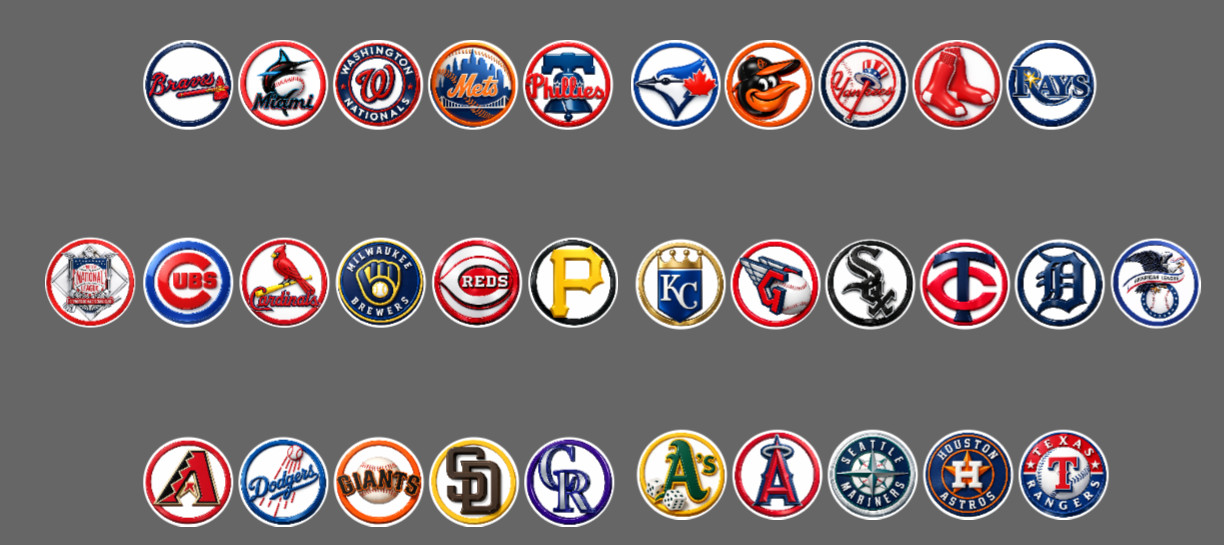 Handcrafted Baseball Team Magnets 1" FULL SET/ALL 30 TEAMS.  For Fan Standings