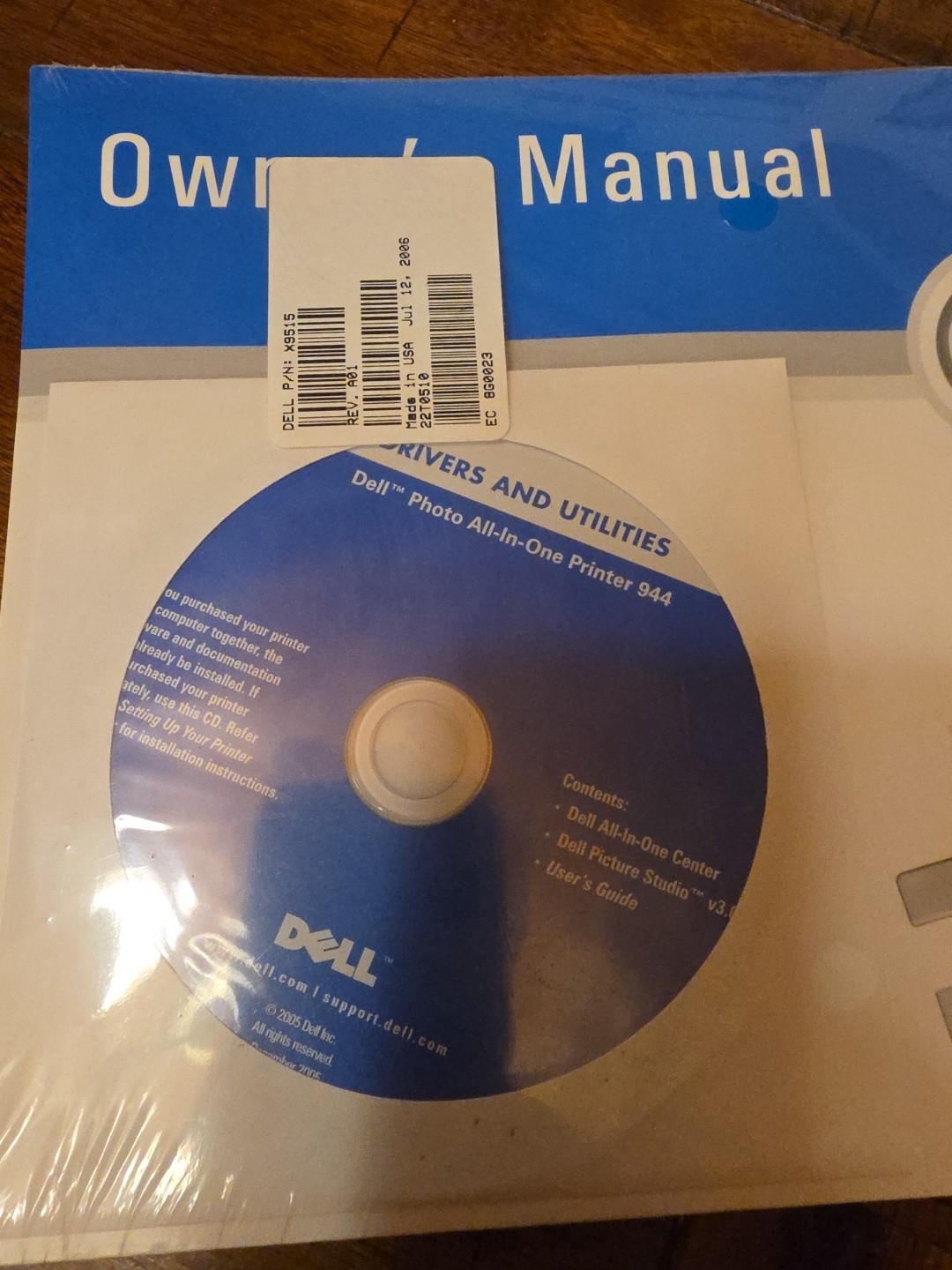 New - Dell All-in-one Printer 944 Owner's Manual, Driver's & Utilities CD Sealed