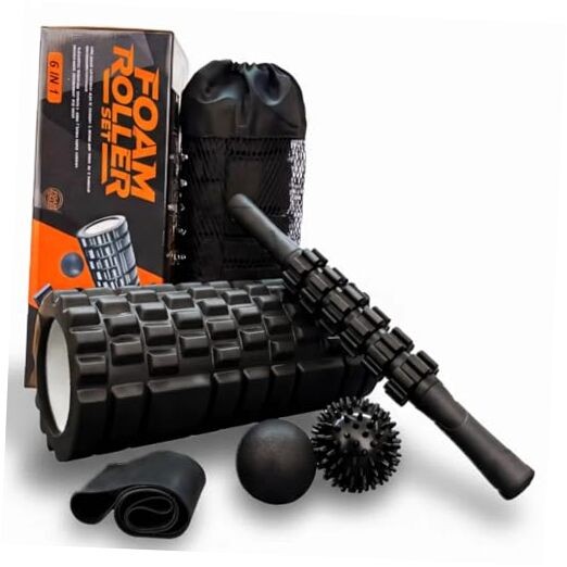 Aucuu 6 in 1 Foam Roller Set Includes Hollow Core Massage Roller, Yoga Black