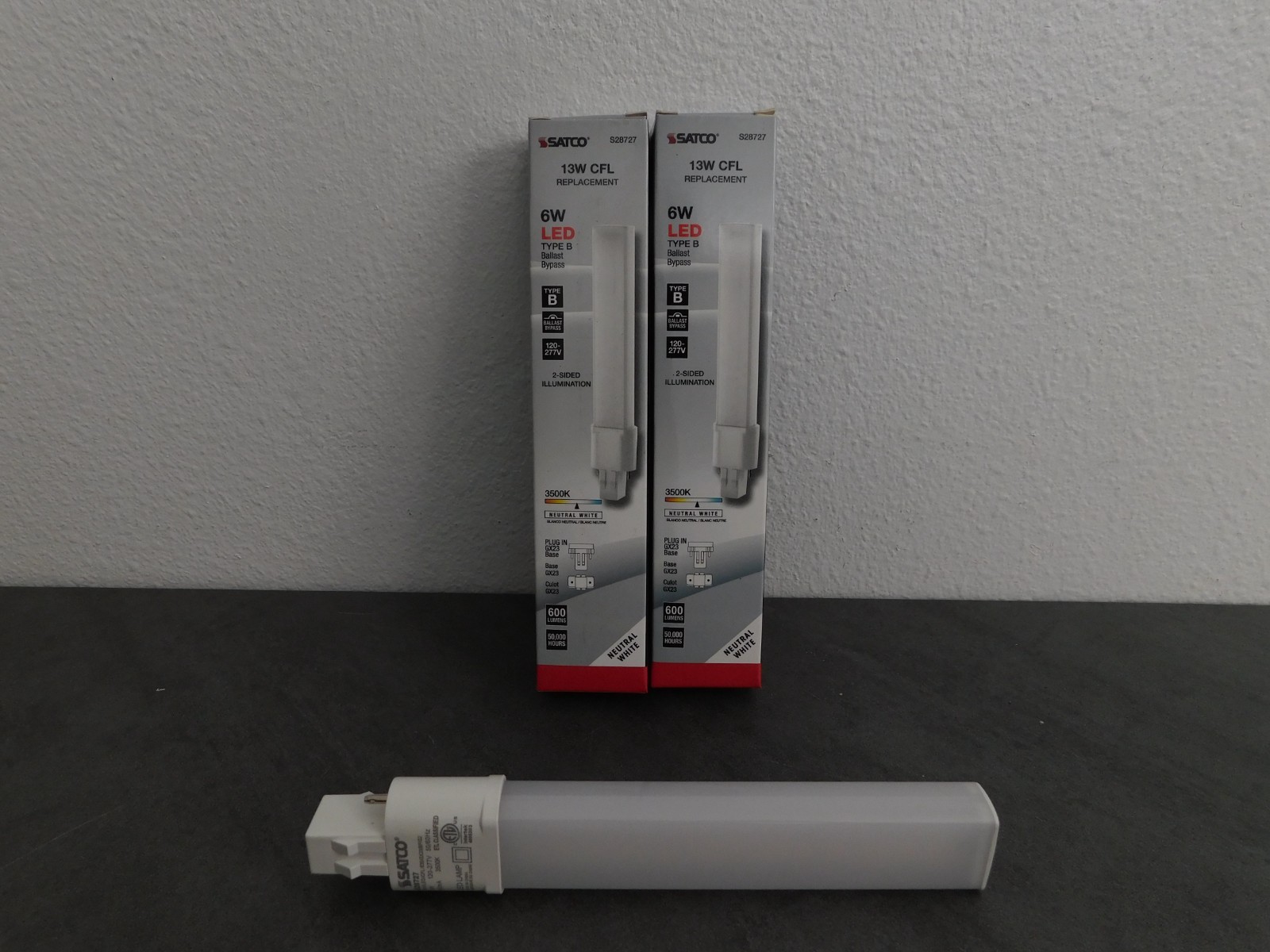 2 Satco 6w LED PL 2-PIN GX23 Base 3500k 600LM 120-277v - Ballast Bypass