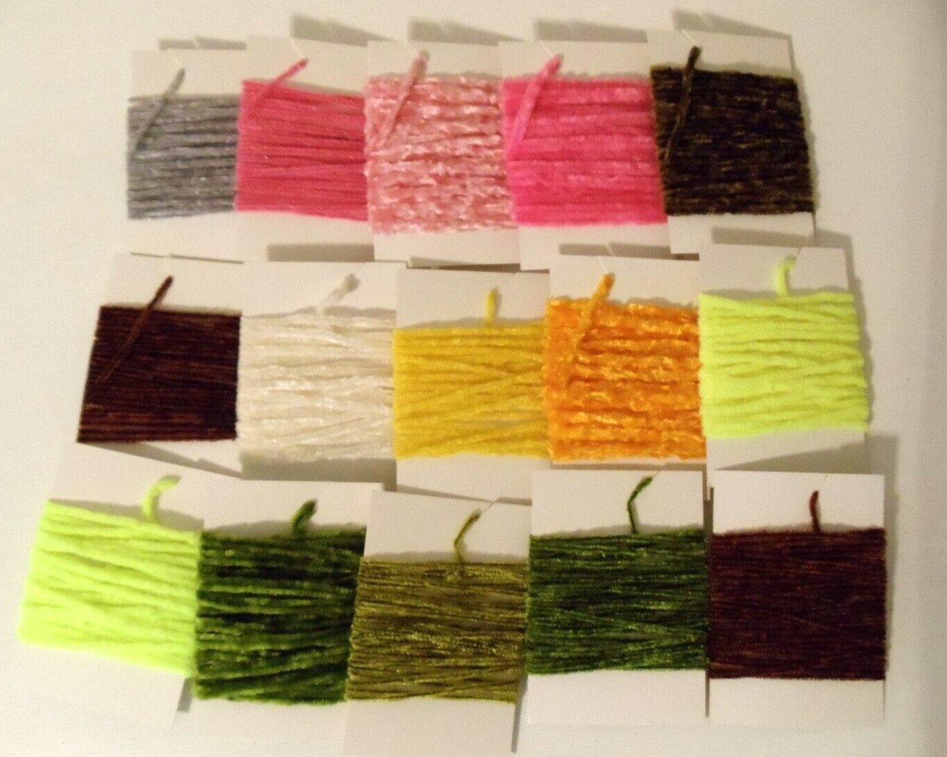 Assorted Fly-Fishing Chenille Lot of 15 Cards - Various Colors