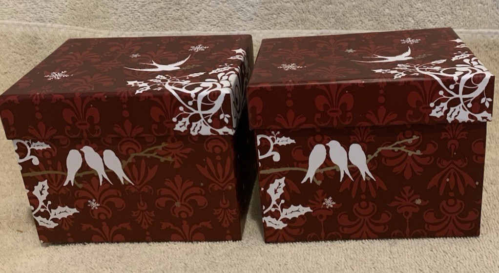 2 Pc Red & White DOVES OF PEACE Gift / Keepsake Boxes 4x5x4 - EUC