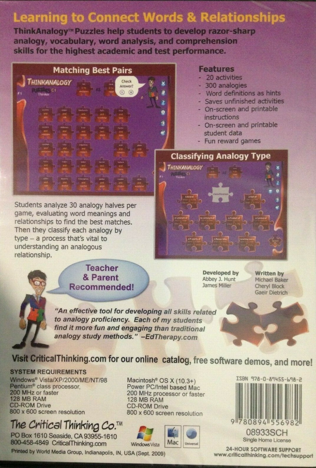Thinkanalogy Puzzles C1, CD-ROM, Grades 9-12, Windows/MAC, Critical Thinking Co.