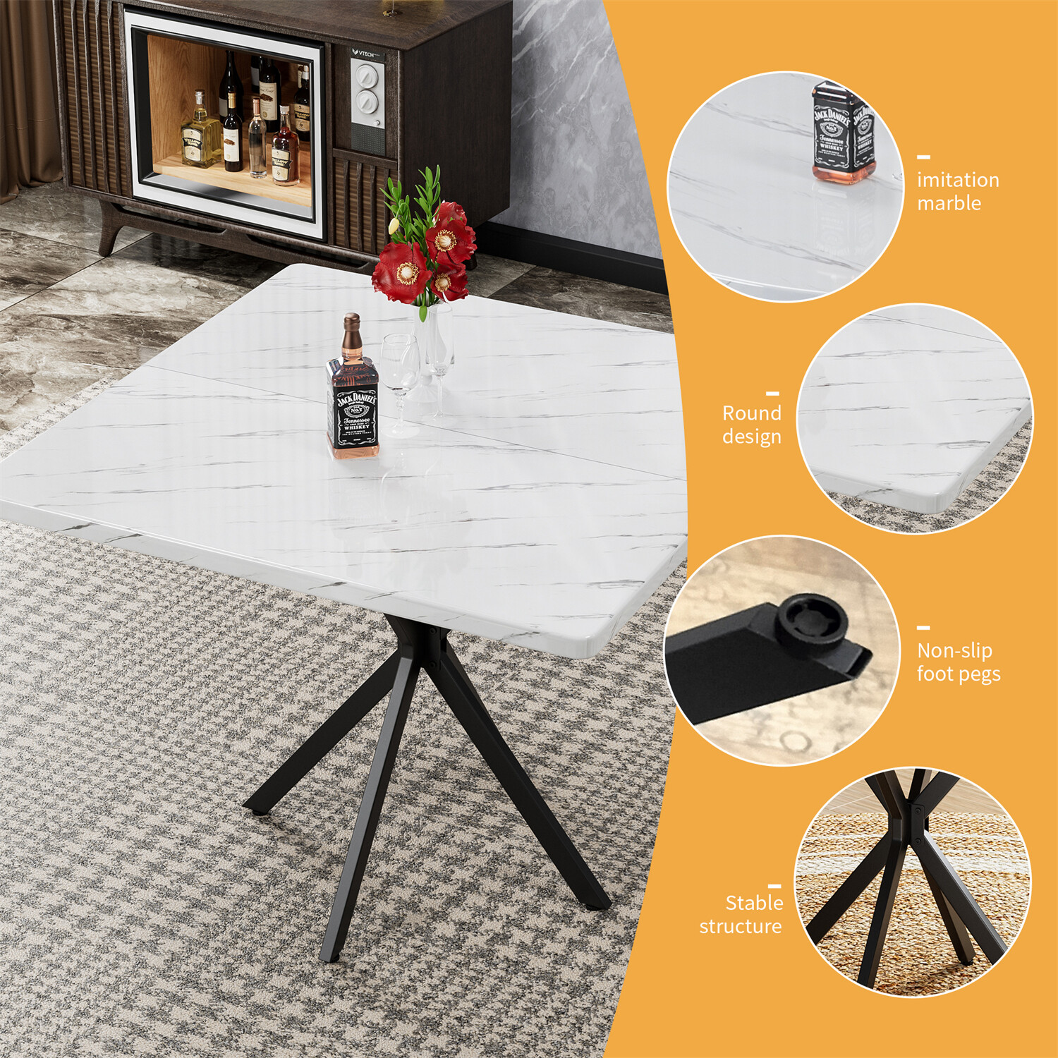 Modern Dining Table Square Dining Table Kitchen Dining Room Table For 4-6 Person