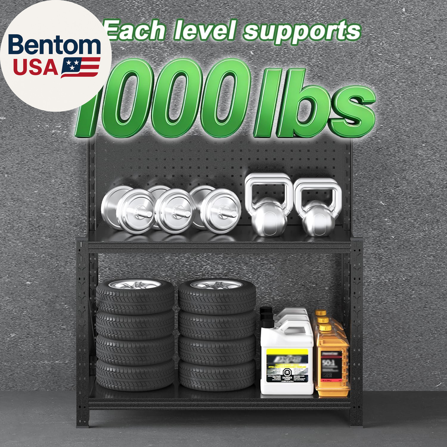 Work Bench with Pegboard,Heavy Duty 3000Lbs Capacity Workbench Adjustable Shelve