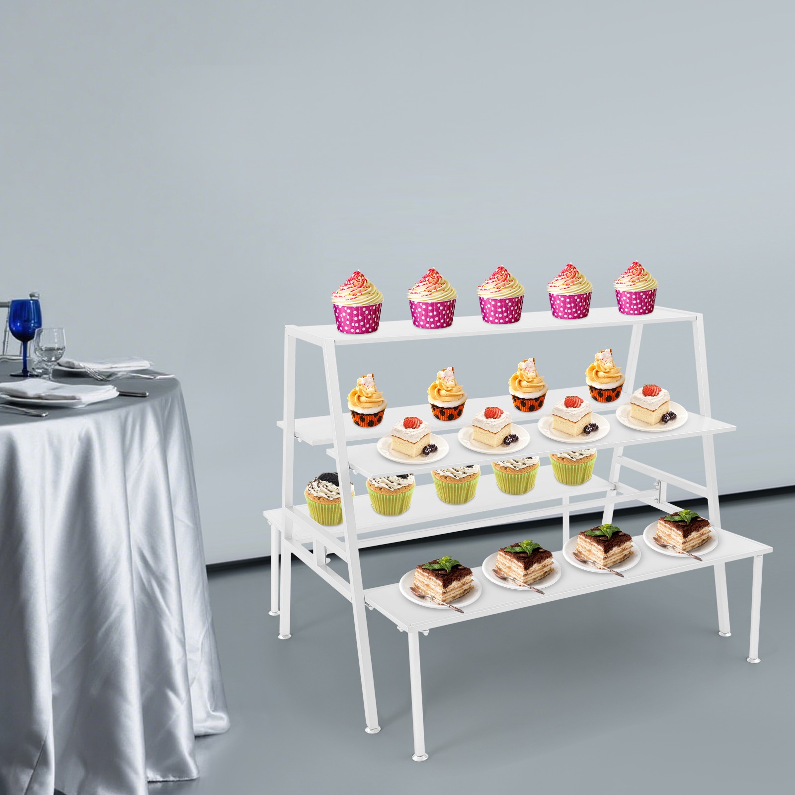 Modern Standing Display Rack, Double Side Clothing Shop Display Tables White