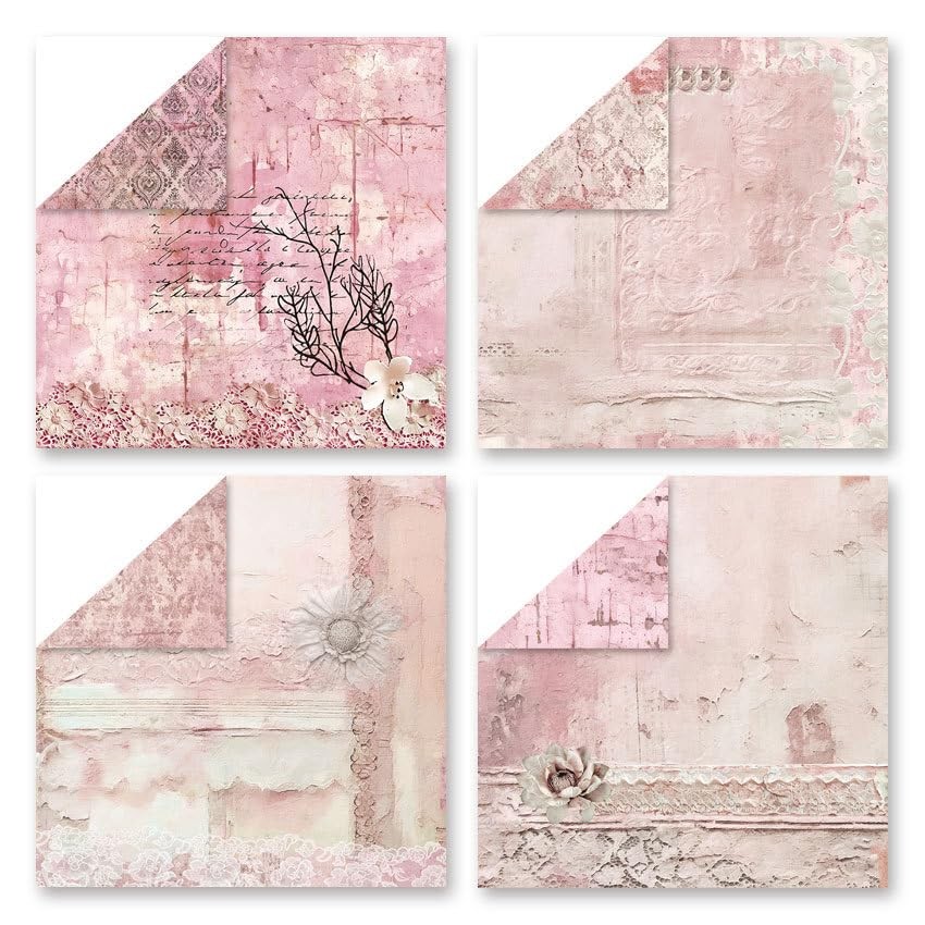 Pink Teal Lace Texture Scrapbook Paper Pattern 24 Sheets 12x12 Inch Double