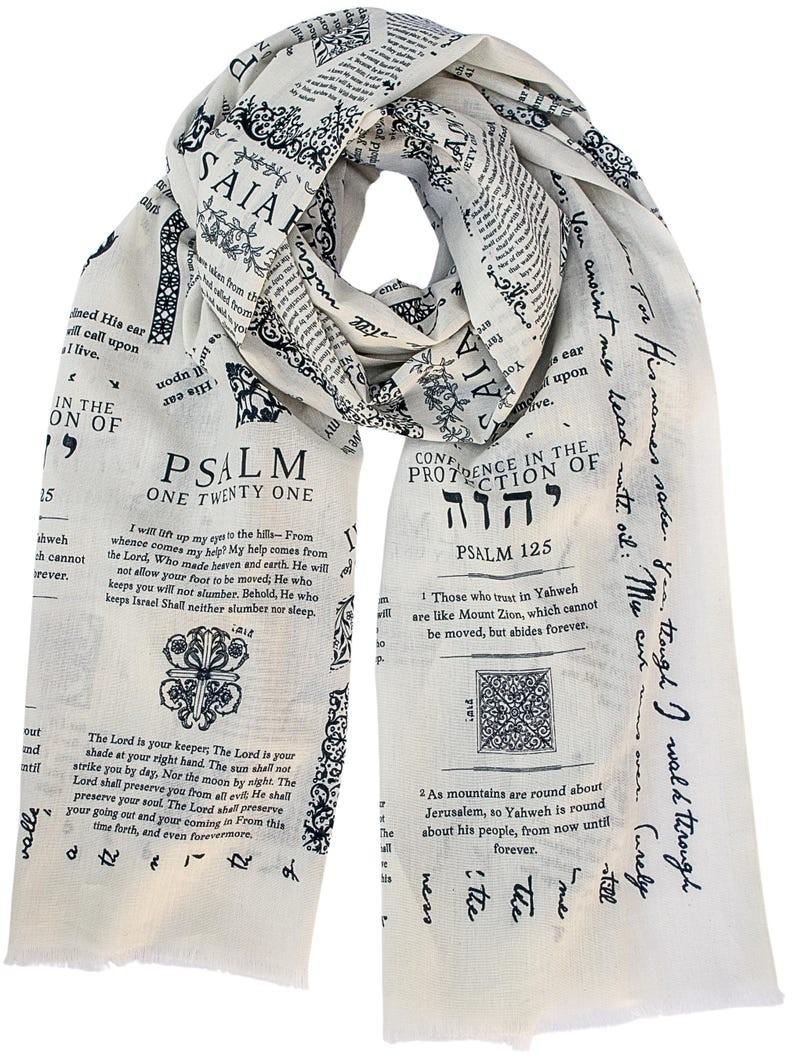 Organic Cotton Prayer Shawl: Scripture Scarf with Protection Bible Verses